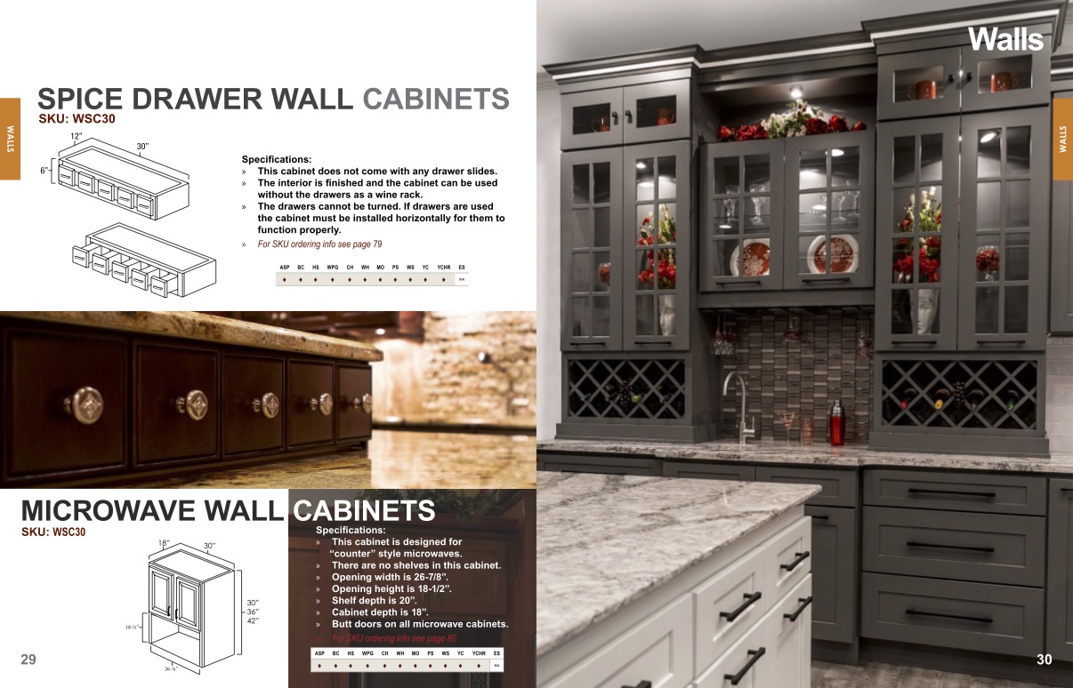 spice drawer and microwave wall cabinets